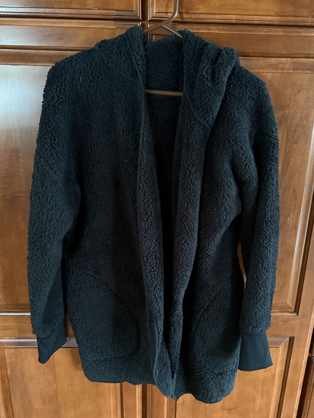 No Boundaries Black Hooded Teddy Bear Open Front Jacket/Robe